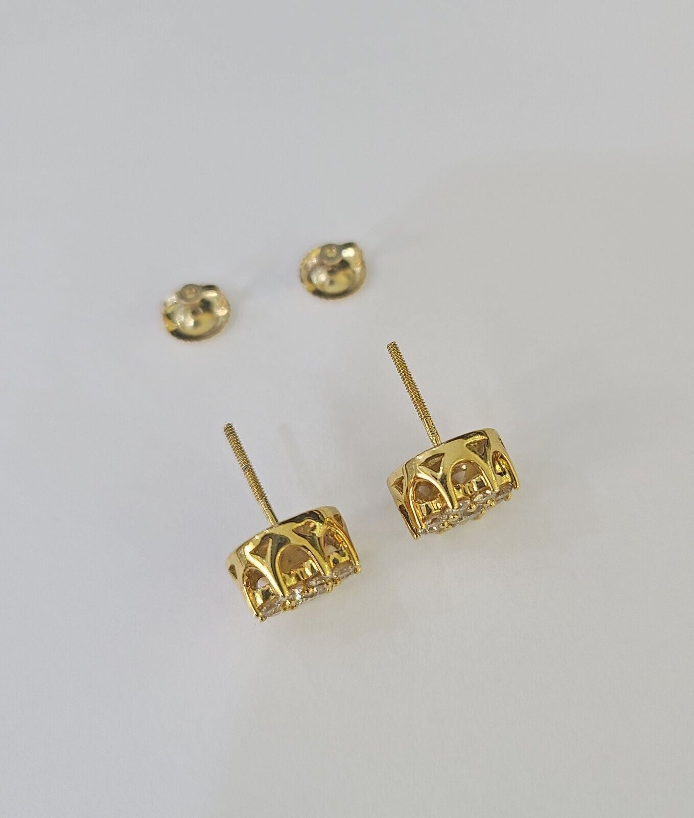10k Diamond Flower Earrings Yellow gold Real screw - back Women Men Studs - GoldenlinQ